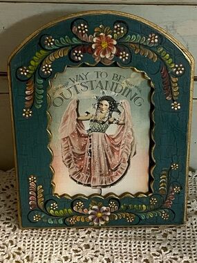 Vintage Tole Hand Painted Folk Art Wood Frame